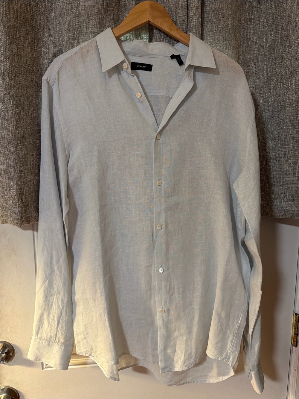 Theory Women's Light Gray Linen Button-Down Shirt